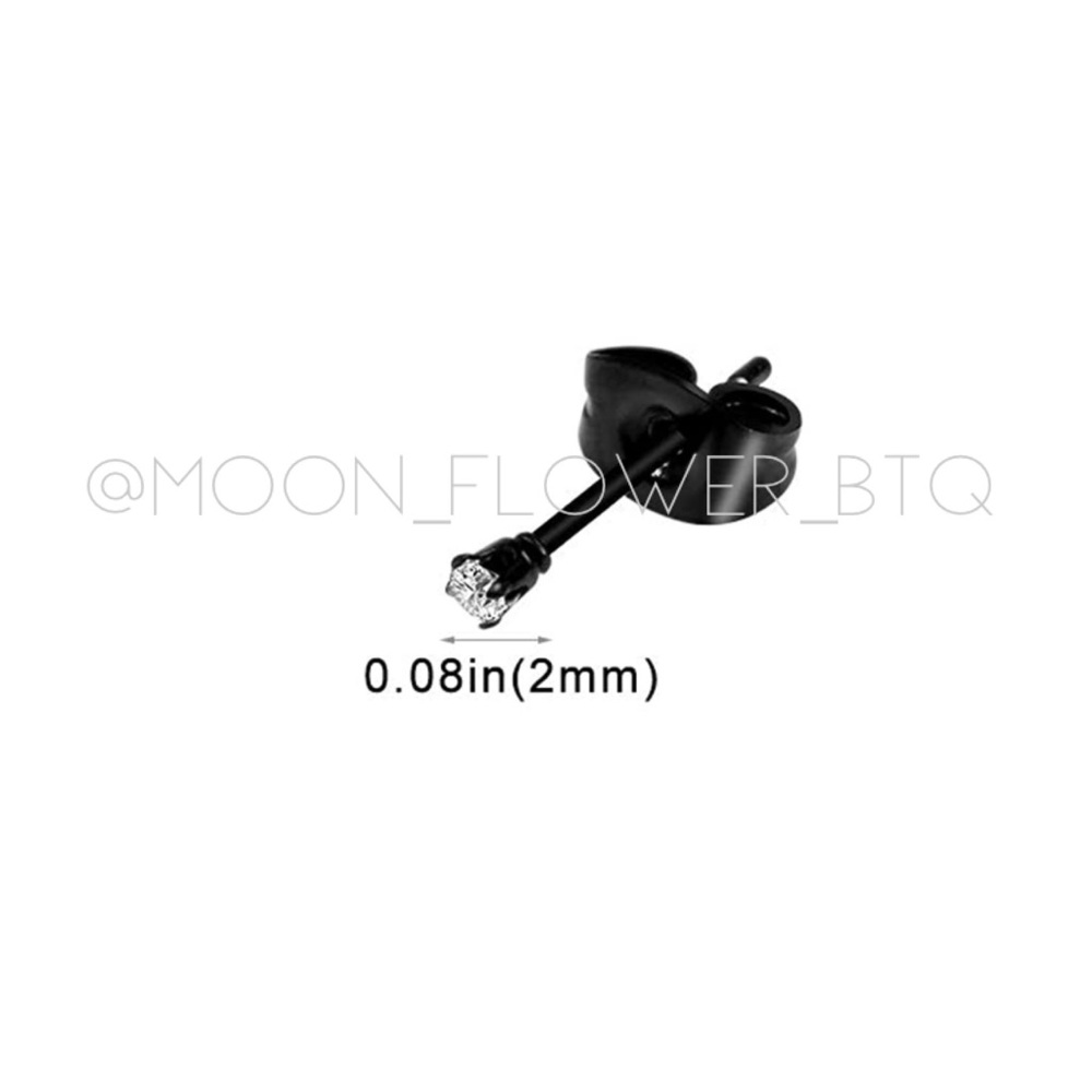 Tiny CZ Black Stud Earrings - Picture 4 of 5